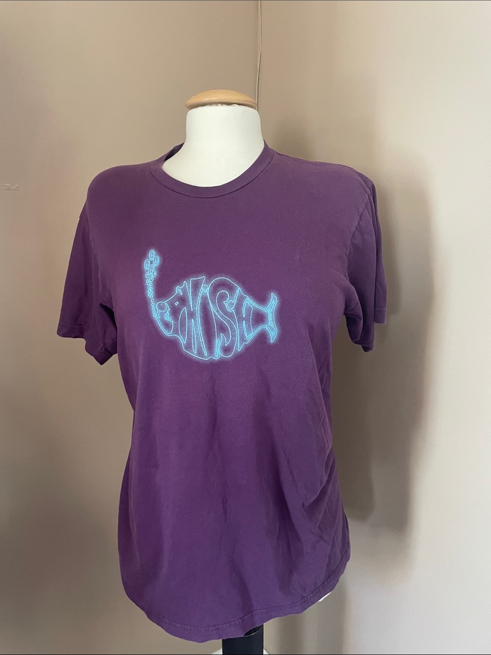 American Apparel Purple Tee with Light Blue Fish Graphic